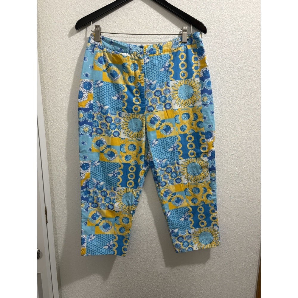 Vintage Lilly Pulitzer Pant Women 12P Blue Floral King Court Patch Retro Core